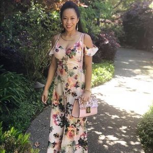 Bebe Ruffle shoulder maxi dress